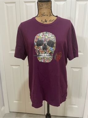 Robert Graham Vintage Purple Short Sleeve Tee with Colorful Skull Graphic